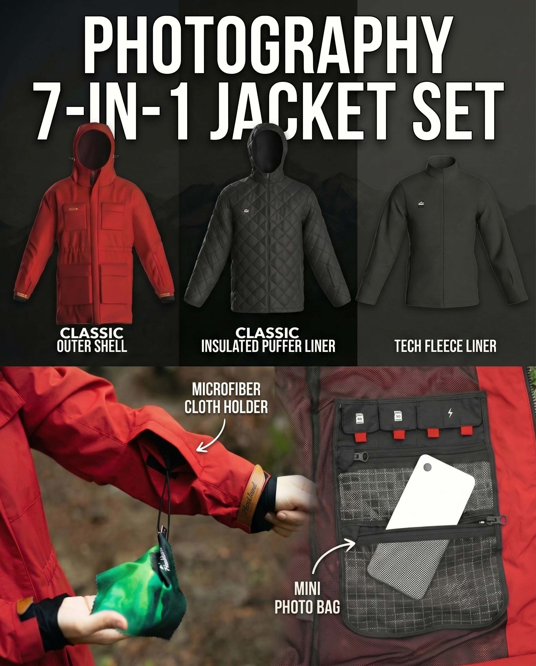Haukland Classic - 7in1 Set - Outdoor Photography Jacket – Red
