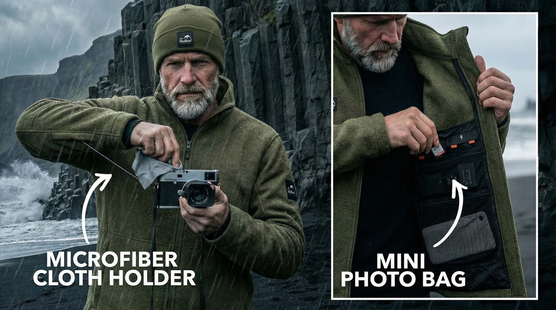 Haukland Fleecejacke für Fotografen - Oliv